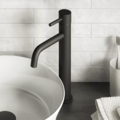 Arezzo Round Matt Black High Rise Mono Basin Mixer Tap -Victorian Plumbing Shop cru40blk l3