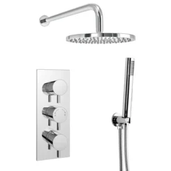 Cruze Round Triple Thermostatic Valve With Round Shower Head + Handset -Victorian Plumbing Shop cruzeroundtriplethermostaticvalvewithroundshowerheadhandsetdetail1