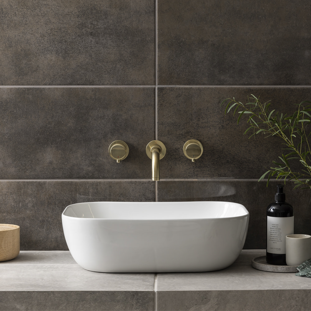 Arezzo Round Brushed Brass Wall Mounted (3TH) Basin Mixer Tap 1 Arezzo Round Brushed Brass Wall Mounted (3TH) Basin Mixer Tap