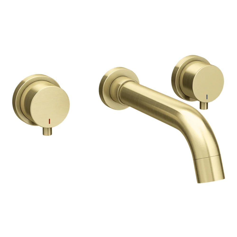 Arezzo Round Brushed Brass Wall Mounted (3TH) Basin Mixer Tap 4 Arezzo Round Brushed Brass Wall Mounted (3TH) Basin Mixer Tap - Image 4