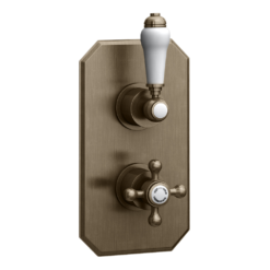 Trafalgar Traditional Twin Concealed Thermostatic Shower Valve Antique Brass -Victorian Plumbing Shop esv61ab l2