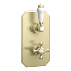 Trafalgar Traditional Twin Concealed Thermostatic Shower Valve Brushed Brass -Victorian Plumbing Shop esv61bb l2