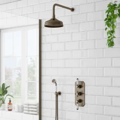 Trafalgar Traditional Triple Concealed Thermostatic Shower Valve Antique Brass -Victorian Plumbing Shop esv63ab d5