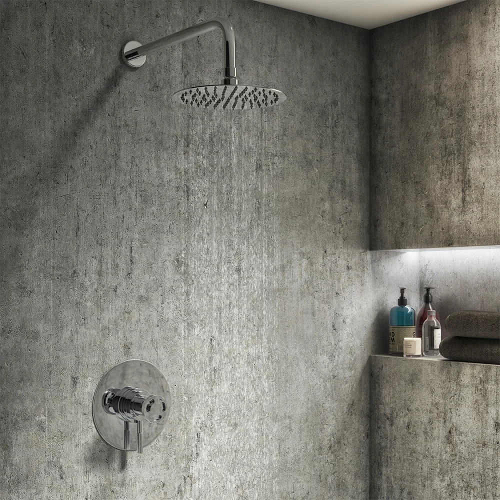 Arezzo Chrome Industrial Style Shower System With Dual Concealed Valve + Fixed Head 4 Arezzo Chrome Industrial Style Shower System With Dual Concealed Valve + Fixed Head - Image 4
