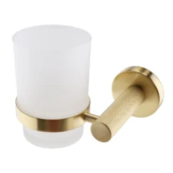 Arezzo Industrial Style Brushed Brass Round Frosted Glass Tumbler & Holder -Victorian Plumbing Shop isbbth l