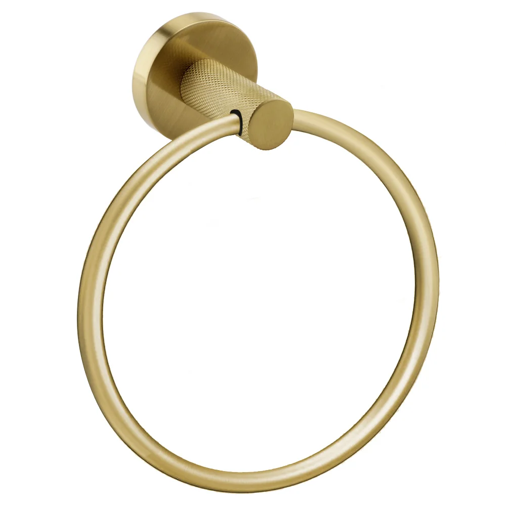 Arezzo Industrial Style Brushed Brass Round Towel Ring 2 Arezzo Industrial Style Brushed Brass Round Towel Ring - Image 2
