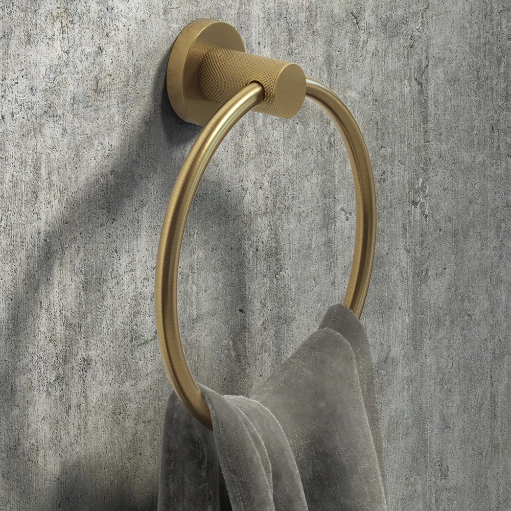 Arezzo Industrial Style Brushed Brass Round Towel Ring 4 Arezzo Industrial Style Brushed Brass Round Towel Ring - Image 4