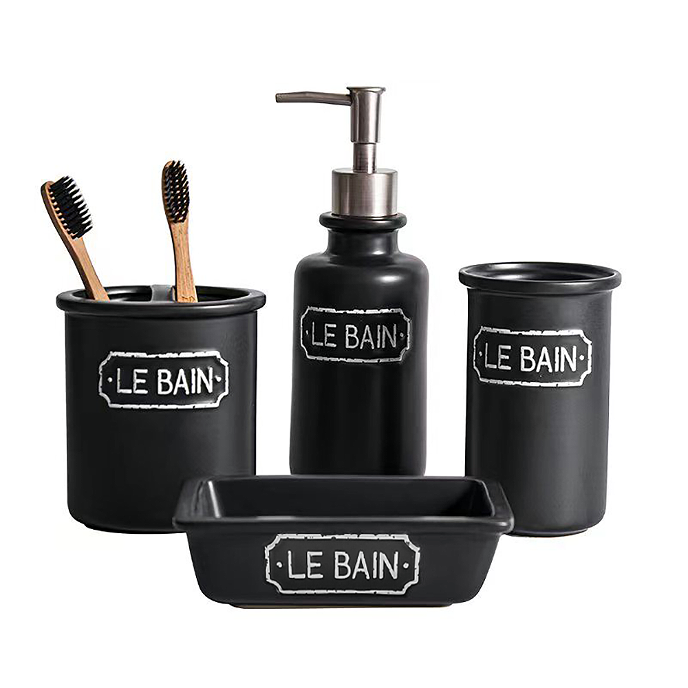 Traditional Le Bain 4 Piece Ceramic Bathroom Set Matt Black 4 Traditional Le Bain 4 Piece Ceramic Bathroom Set Matt Black - Image 4