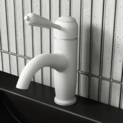 Lancaster Traditional Matt White Single Lever Mono Basin Mixer Tap