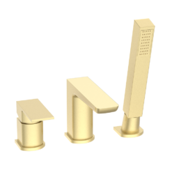 Mileto Brushed Brass Deck Mounted (3TH) Bath Shower Mixer Tap Inc. Shower Kit