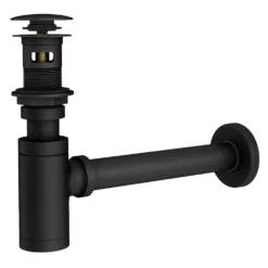 Arezzo Round Matt Black Click Clack Basin Waste + Bottle Trap Pack -Victorian Plumbing Shop mbbwbt l
