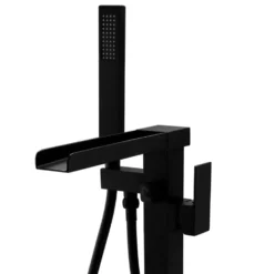 Monza Matt Black Waterfall Floor Mounted Freestanding Bath Shower Mixer -Victorian Plumbing Shop mzblkfs d1