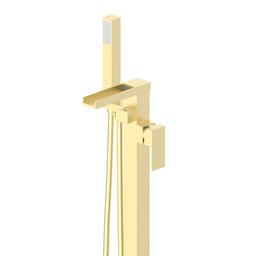 Monza Waterfall Square Brushed Brass Floor Mounted Free-standing Bath Shower Mixer 3 Monza Waterfall Square Brushed Brass Floor Mounted Free-standing Bath Shower Mixer - Image 3