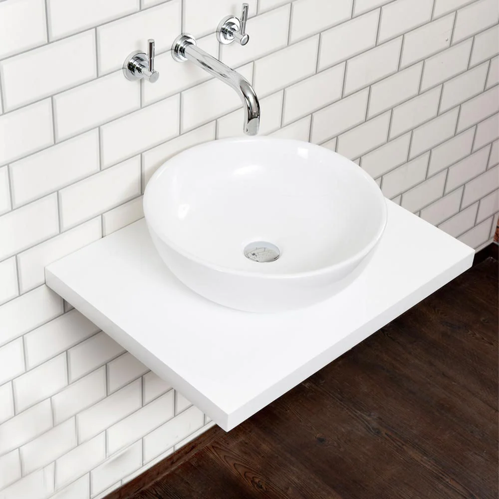 Nova Wall Hung Slimline Countertop Basin Shelf - Gloss White - 600 X 450mm 3 Nova Wall Hung Slimline Countertop Basin Shelf - Gloss White - 600 X 450mm - Image 3
