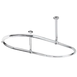 Old London - Chrome Oval Shower Curtain Rail With Middle Ceiling Mounts