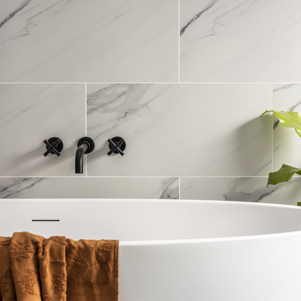 Osaka Wall Mounted 3 Hole Bath Mixer Tap Matt Black 2 Osaka Wall Mounted 3 Hole Bath Mixer Tap Matt Black - Image 2