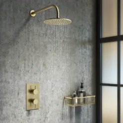 Arezzo Brushed Brass Round Shower Package With Concealed Valve + Head -Victorian Plumbing Shop rd2bbpk n l