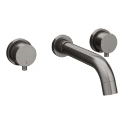 Arezzo Round Gunmetal Grey Wall Mounted (3TH) Bath Filler Tap -Victorian Plumbing Shop rdgm3thf d1a