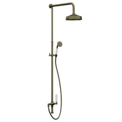 Trafalgar Traditional Rigid Riser With 200mm Round Apron Shower Head, Hand Shower And Diverter Antique Brass -Victorian Plumbing Shop rr01ab d1a