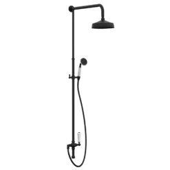 Trafalgar Traditional Rigid Riser With 200mm Round Apron Shower Head, Hand Shower And Diverter Matt Black -Victorian Plumbing Shop rr01mb d1a