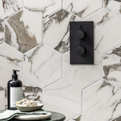 Arezzo Round Modern Twin Concealed Shower Valve - Matt Black -Victorian Plumbing Shop rsv31blk d1b