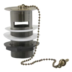 Chatsworth Antique Brass Slotted Basin Waste With Plug & Ball Chain -Victorian Plumbing Shop slplbra d2