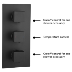 Arezzo Matt Black Square Triple Thermostatic Shower Pack With Head + Handset 15 Arezzo Matt Black Square Triple Thermostatic Shower Pack With Head + Handset -Victorian Plumbing Shop sq3blkpk nw d1