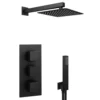 Arezzo Matt Black Square Triple Thermostatic Shower Pack With Head + Handset