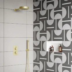 Arezzo Round Brushed Brass Outlet Elbow With Parking Bracket, Flex & Handset -Victorian Plumbing Shop synergy lf 04