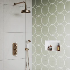 Chatsworth 1928 Antique Brass Traditional Shower With Concealed Valve, 8" Head + Handset -Victorian Plumbing Shop tat fer d1b 1