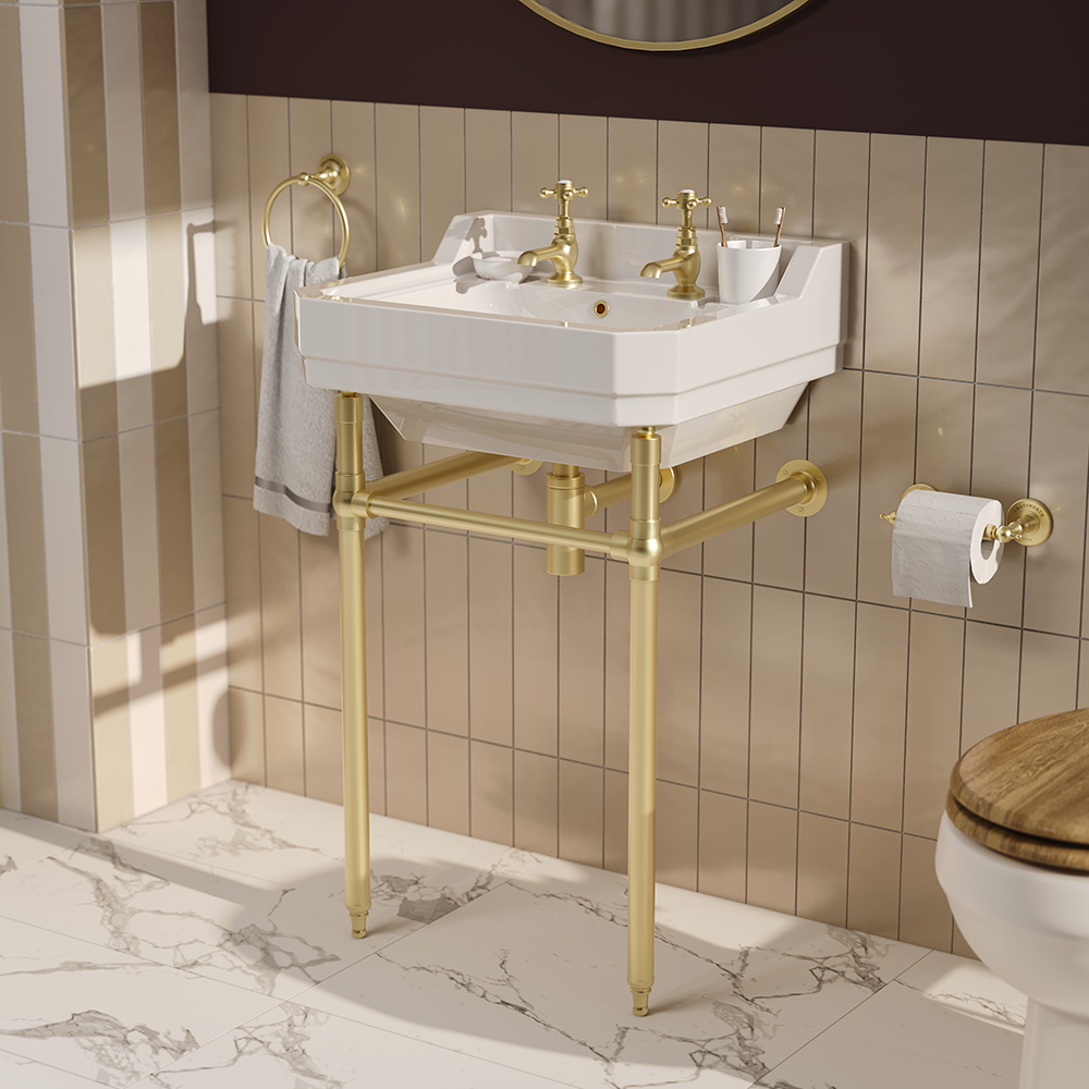 Trafalgar Crosshead Pillar Basin Taps (Pair) Brushed Brass 3 Trafalgar Crosshead Pillar Basin Taps (Pair) Brushed Brass - Image 3