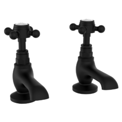 Trafalgar Crosshead Pillar Basin Taps (Pair) Matt Black -Victorian Plumbing Shop tfgbasinmb d2