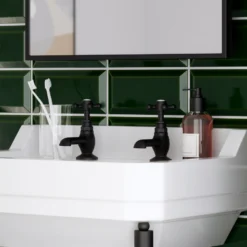 Trafalgar Crosshead Pillar Basin Taps (Pair) Matt Black -Victorian Plumbing Shop tfgbasinmb d6