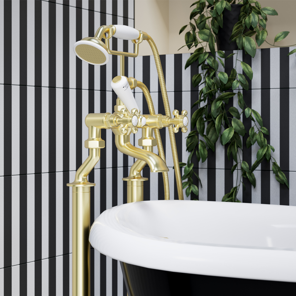 Trafalgar Crosshead Deck Mounted Bath Shower Mixer & Shower Kit Brushed Brass 2 Trafalgar Crosshead Deck Mounted Bath Shower Mixer & Shower Kit Brushed Brass - Image 2