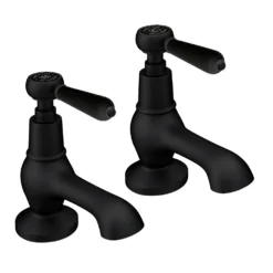 Trafalgar Lever Pillar Basin Taps (Pair) Matt Black With Black Levers