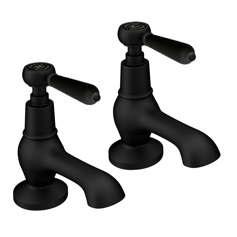 Trafalgar Lever Pillar Basin Taps (Pair) Matt Black With Black Levers 1 Trafalgar Lever Pillar Basin Taps (Pair) Matt Black With Black Levers