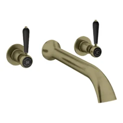 Trafalgar Lever Wall Mounted Bath Spout And Stop Taps - Antique Brass With Black Levers
