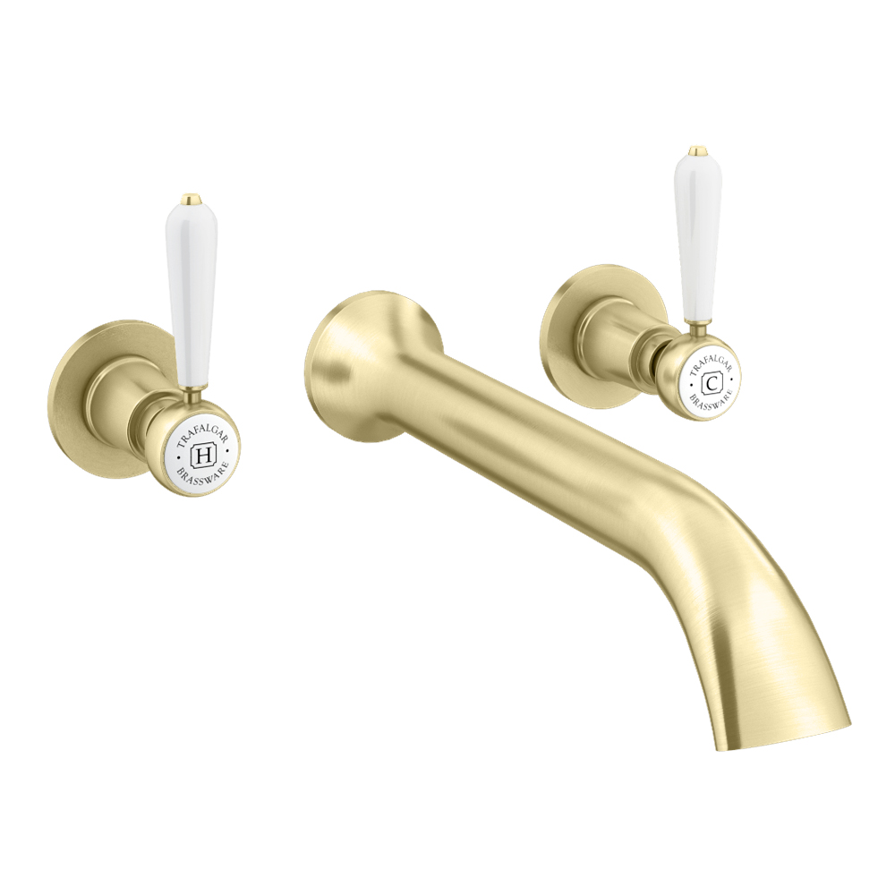 Trafalgar Lever Wall Mounted Bath Spout And Stop Taps - Brushed Brass 1 Trafalgar Lever Wall Mounted Bath Spout And Stop Taps - Brushed Brass