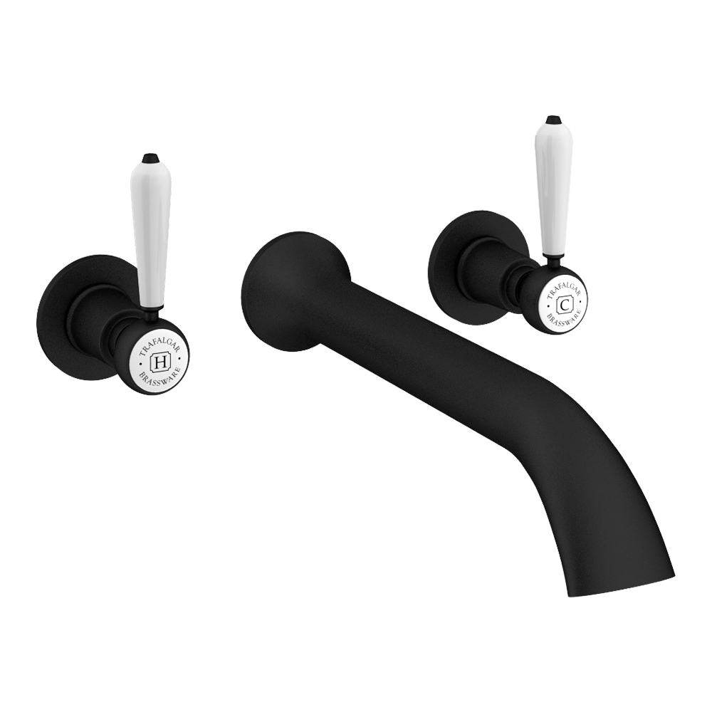 Trafalgar Lever Wall Mounted Bath Spout And Stop Taps - Matt Black 1 Trafalgar Lever Wall Mounted Bath Spout And Stop Taps - Matt Black