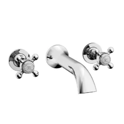 Trafalgar Wall Mounted Basin Spout And Crosshead Stop Taps Chrome -Victorian Plumbing Shop tfgwmbascp d4