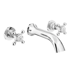Trafalgar Wall Mounted Basin Spout And Crosshead Stop Taps Chrome -Victorian Plumbing Shop tfgwmbascp l2