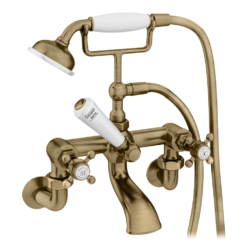 Trafalgar Crosshead Wall Mounted Bath Shower Mixer & Shower Kit Antique Brass -Victorian Plumbing Shop tfgwmbsmab l2