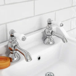 Chatsworth 1928 Traditional White Lever Pillar Basin Taps -Victorian Plumbing Shop trad015d detail2