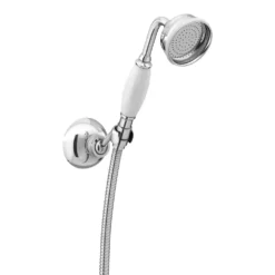 Victorian Chrome Shower Handset With Wall Hook & 1.5m Hose - Traditional Brass Design