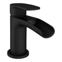 Valencia Matt Black Waterfall Basin Mixer Tap + Waste -Victorian Plumbing Shop vwft1blknl