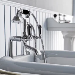 Orchard Winchester Bath Shower Mixer Tap With Black Lever Handles -Victorian Plumbing Shop winb05 l12
