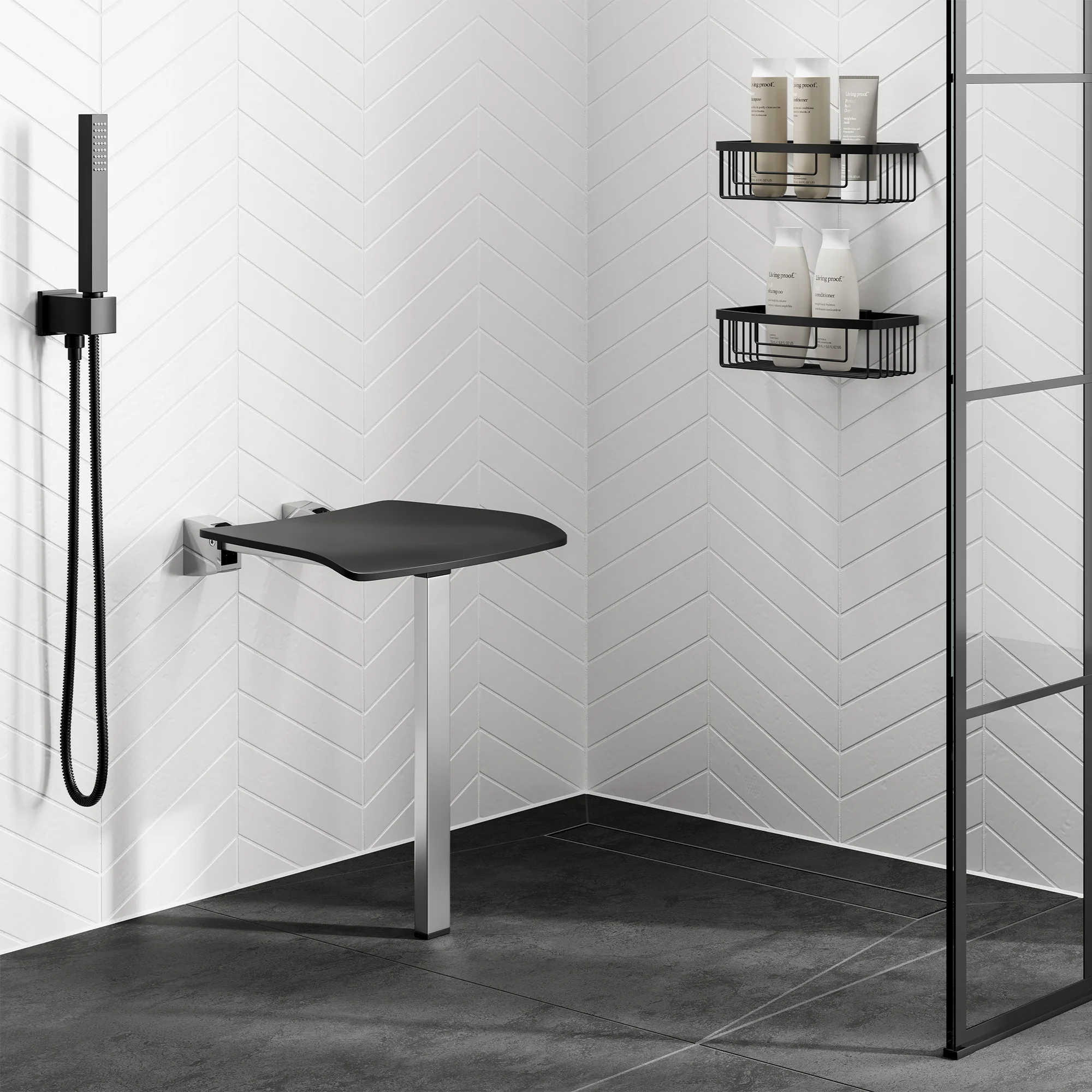 Victorian Plumbing Shop -Victorian Plumbing Shop ACSSDAG01 Shower Seat with Support Leg Dark Grey